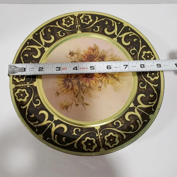 Vintage Round Green  Brown/Gold Sunflower Meister Cookie/Candy Tin. - Picture 6 of 7